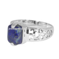 Aniversário Floral Lapis Lazuli e anel de designer de prata esterlina impressionante para presente